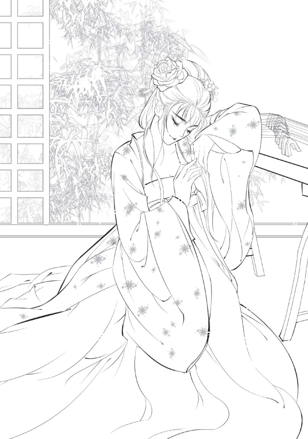 手绘山海经古风人物线稿,手绘动漫古风女生线稿简单