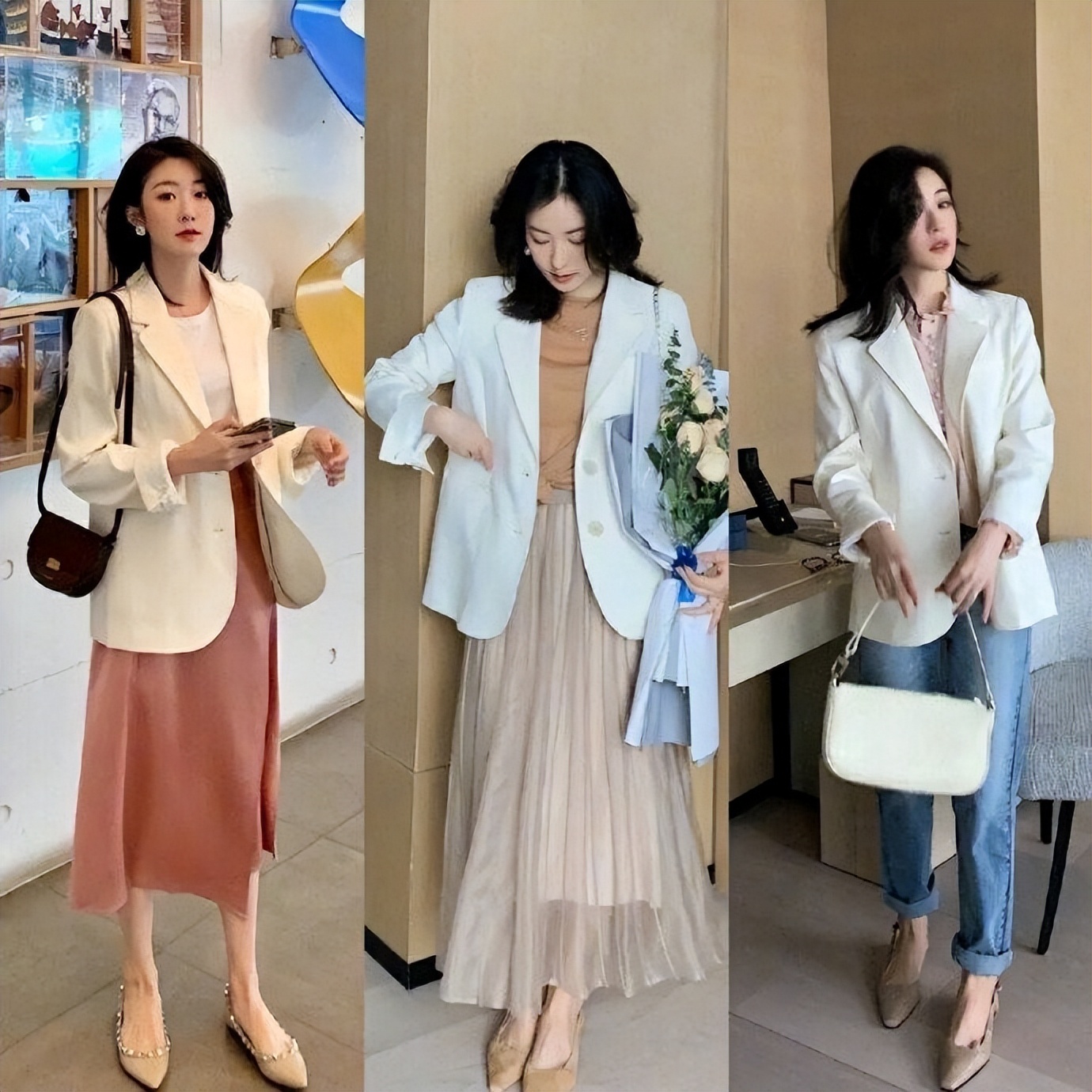 黑白灰格子小西装外套秋冬,黑白灰女士小西装