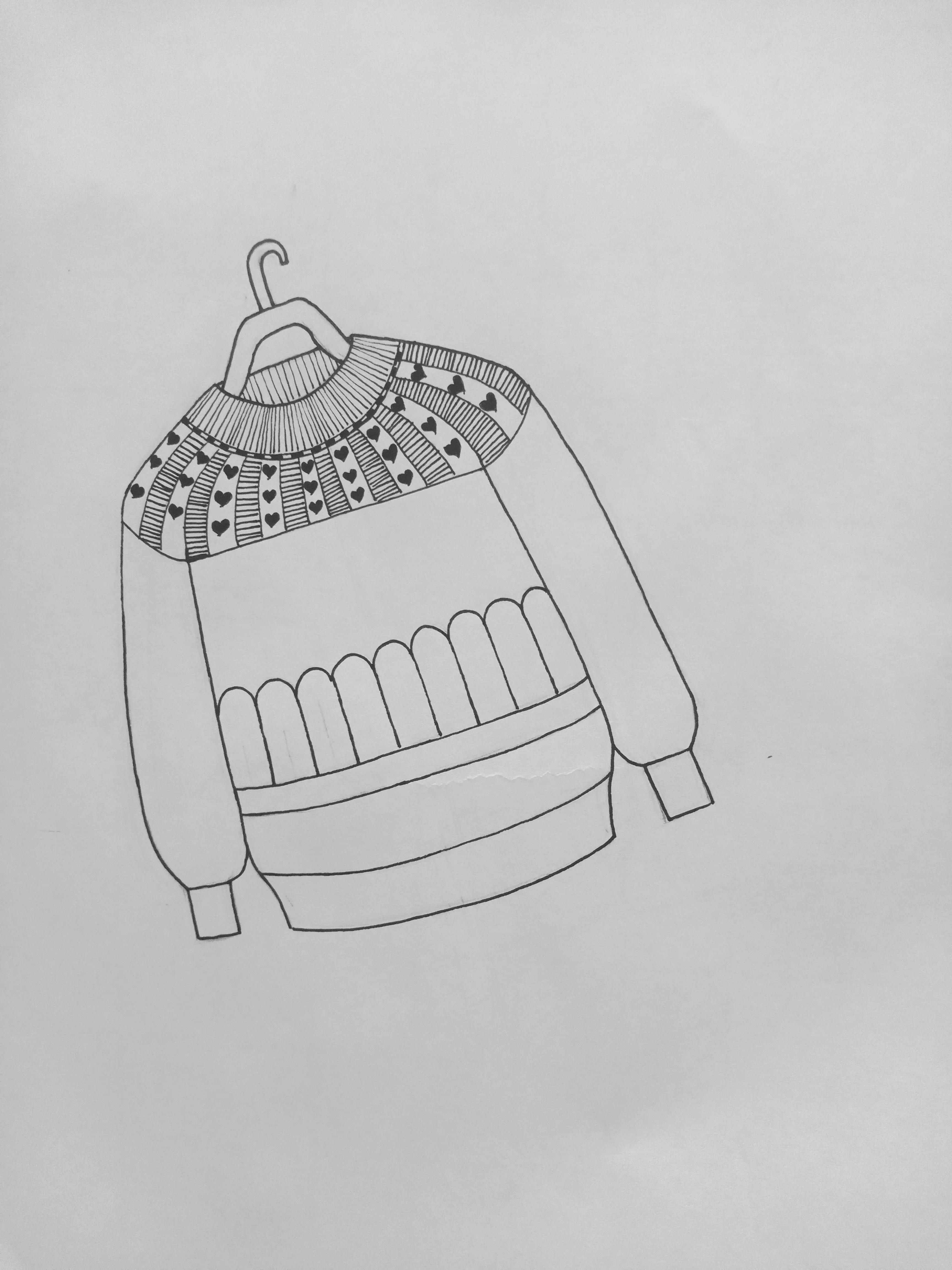 画毛衣线描画,女生红色毛衣线稿绘画教程