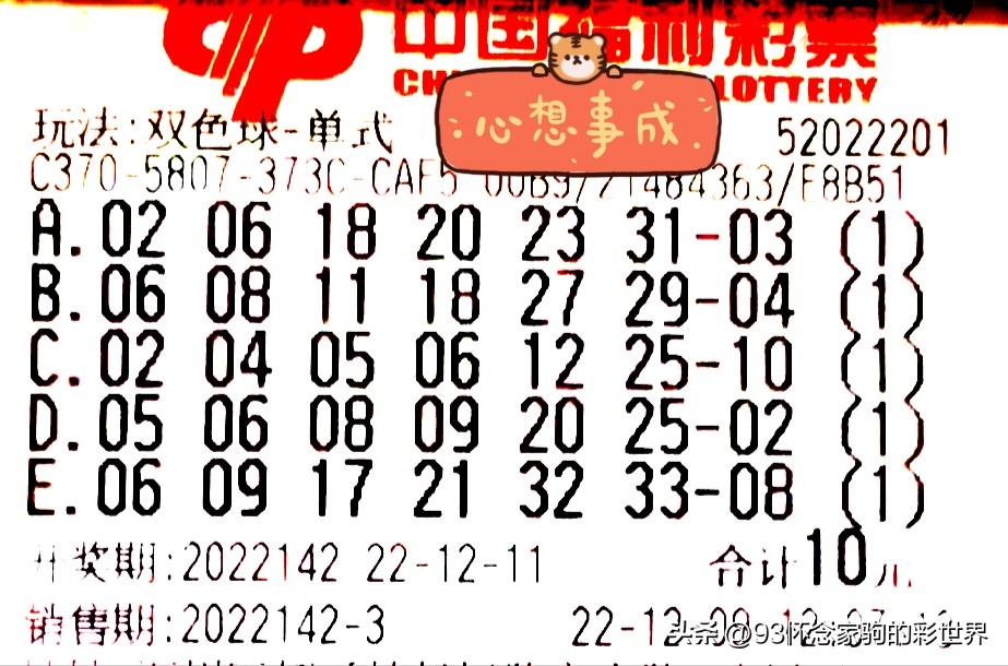 双色球第22142期数据分析及晒票！60倍投单式票冲击3亿元巨奖