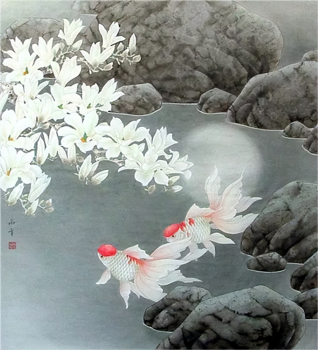 工笔画金鱼图片欣赏,金鱼工笔画精品欣赏