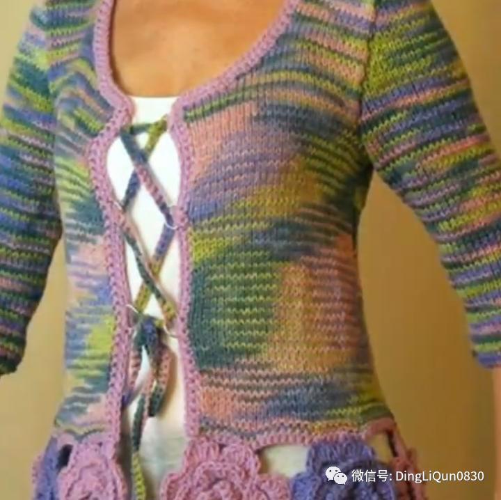针织开衫作品,带帽针织衫开衫外套彩线