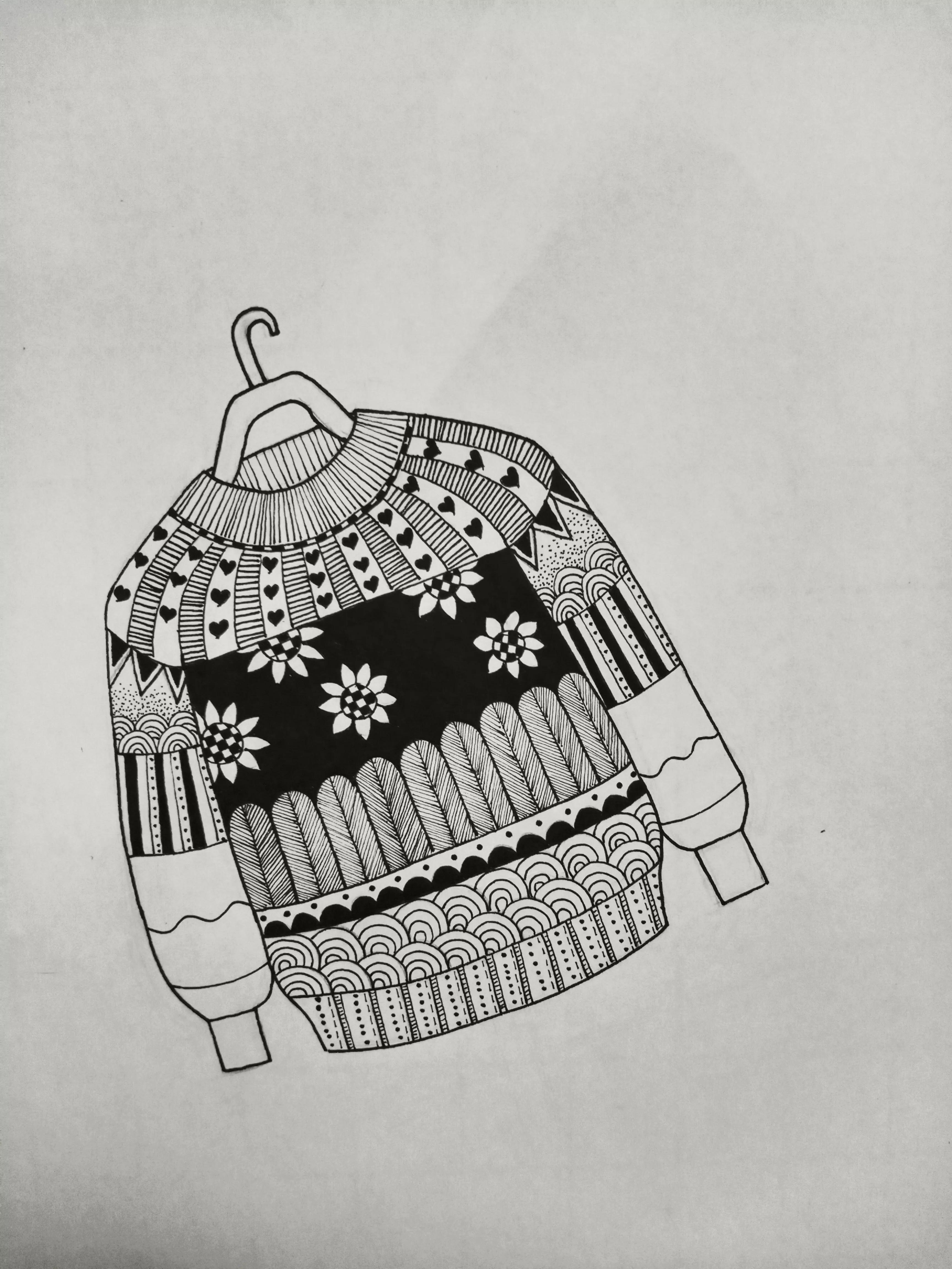 画毛衣线描画,女生红色毛衣线稿绘画教程