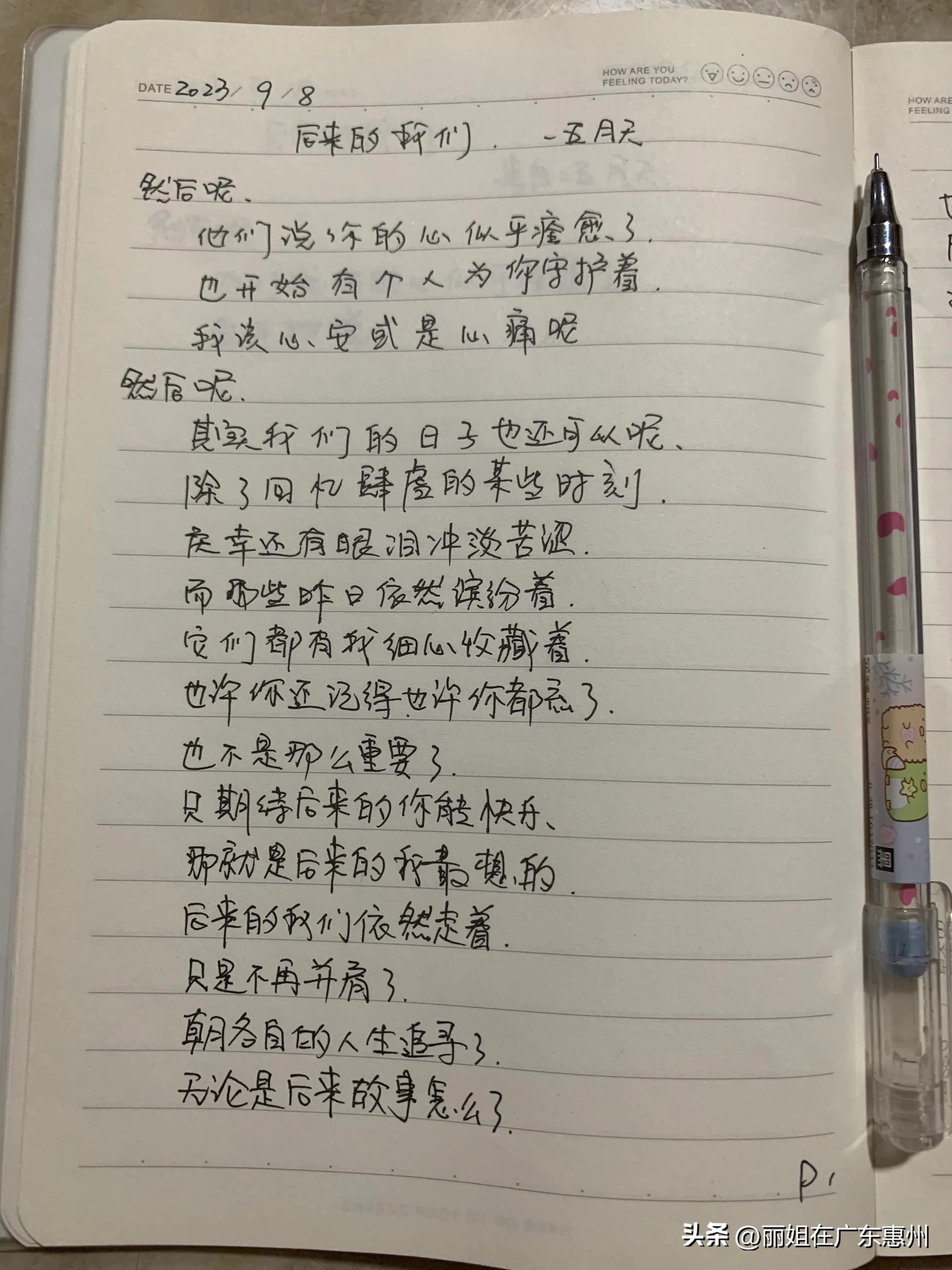 手抄歌词第1天：后来的我什么都有了，就是没有你！