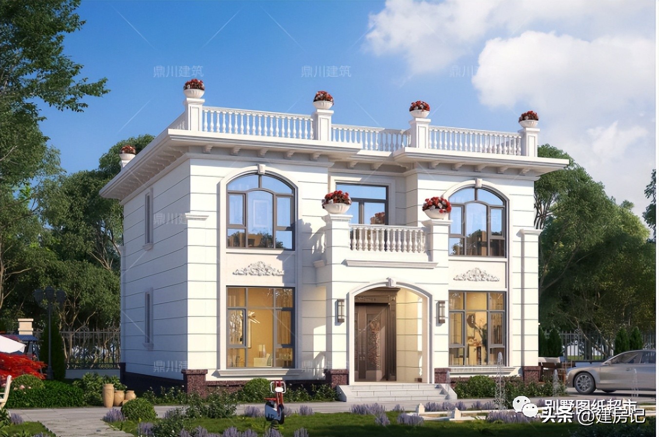 农村二层平屋顶现代风别墅100平方,农村新中式风格二层别墅大全