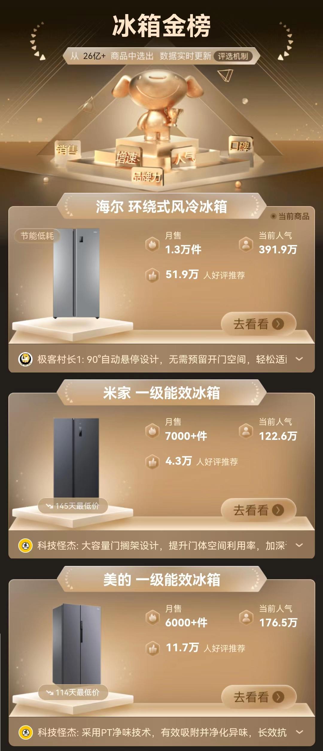 电冰箱十大排名小米冰箱四门,京东海尔大容量冰箱