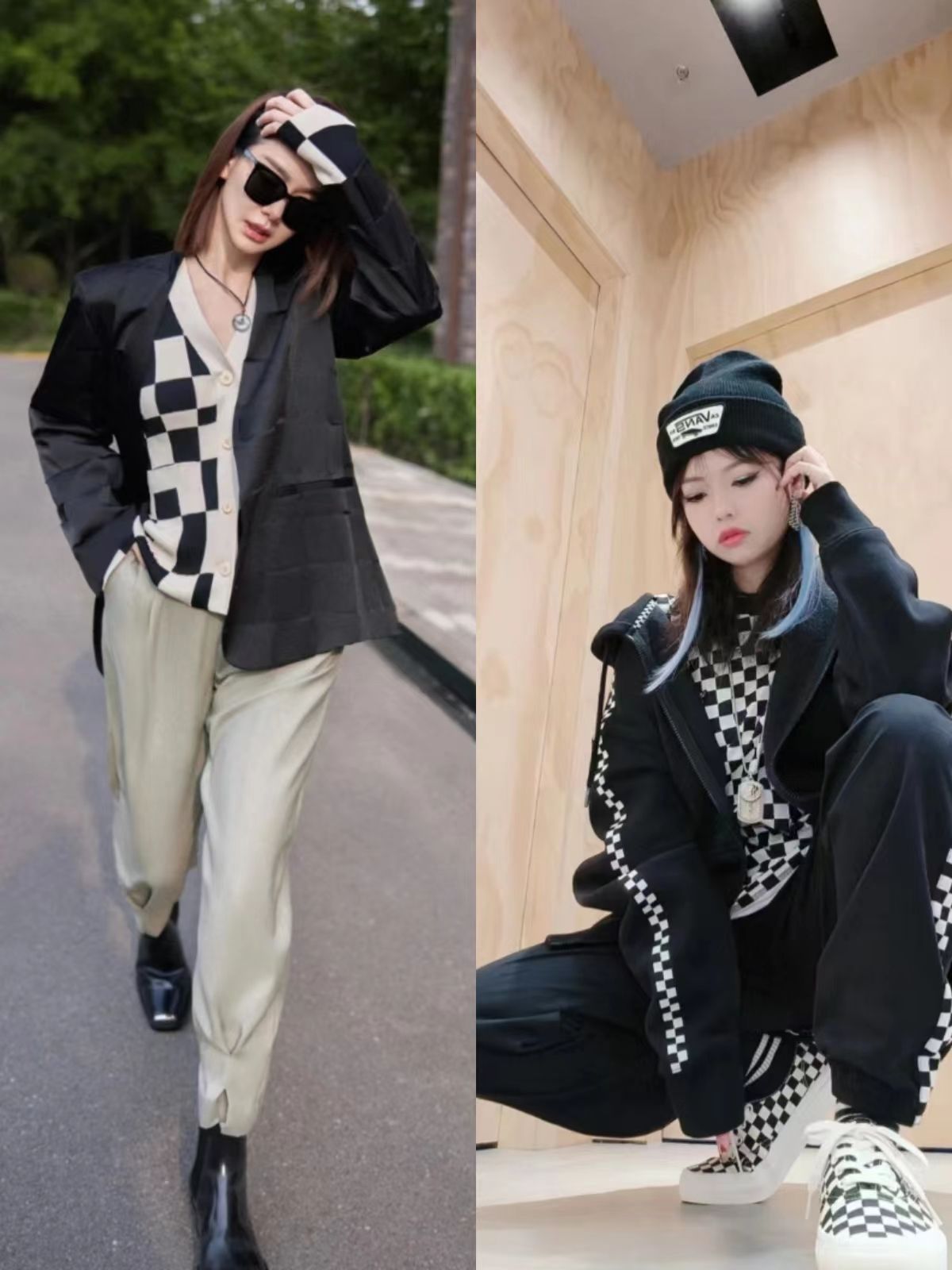 今冬不流行穿“动物纹”了，换成“千鸟格”、“棋盘格”，更优雅