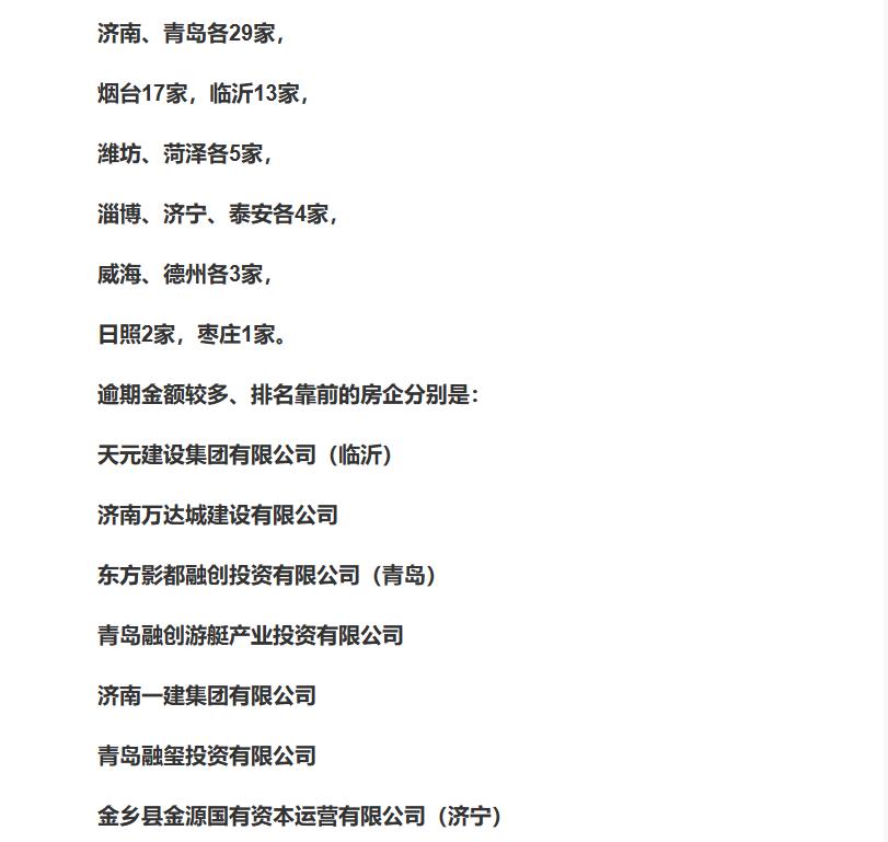 山东众多房企商票持续逾期，包括天元建设、济南万达城等