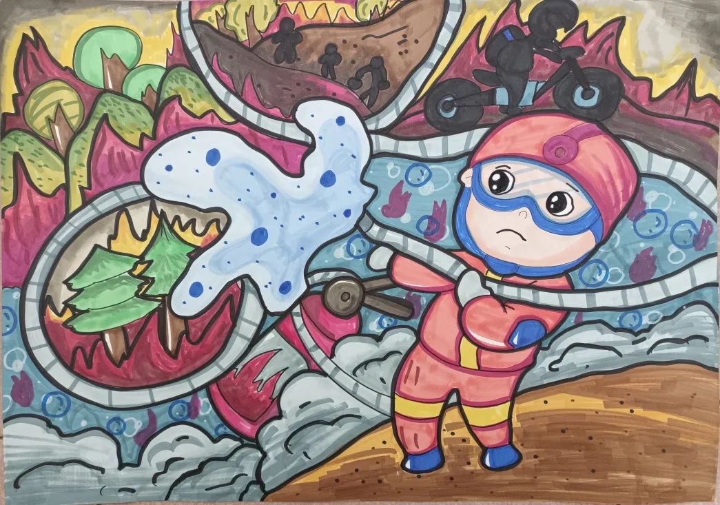 绘画展示作品幼儿园,小朋友眼中的消防事迹绘画