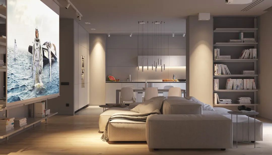 客厅背景墙收纳柜投影仪,50平米投影仪装修效果图大全