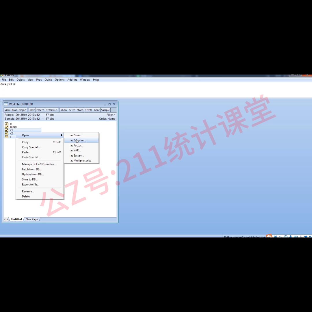eviews数据统计与分析教程9章,eviews9.0导入一元线性回归步骤图解