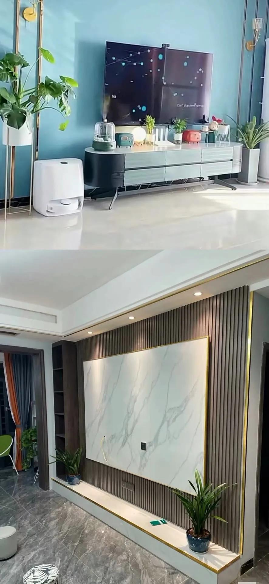 简简单单的电视墙小装饰,木饰面电视背景墙简简单单