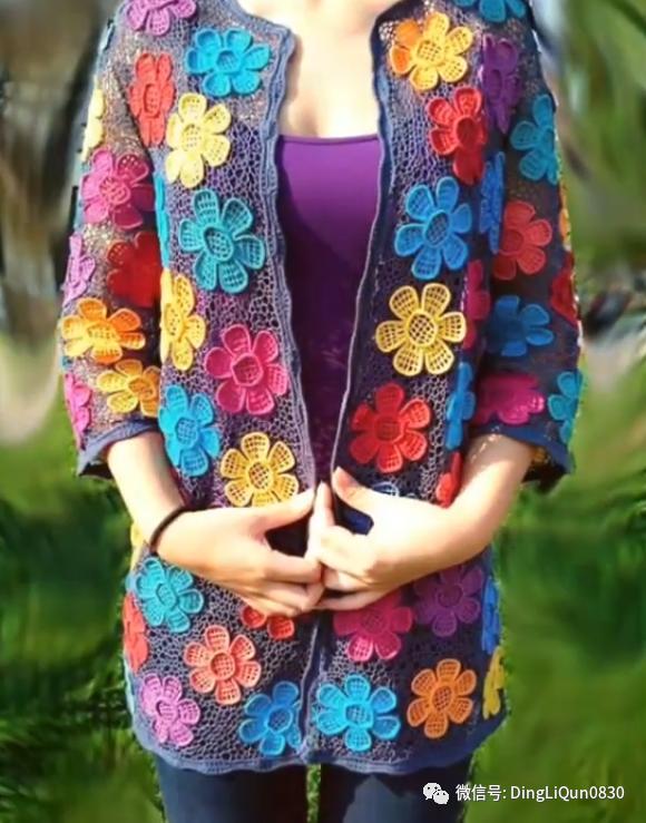 针织开衫作品,带帽针织衫开衫外套彩线