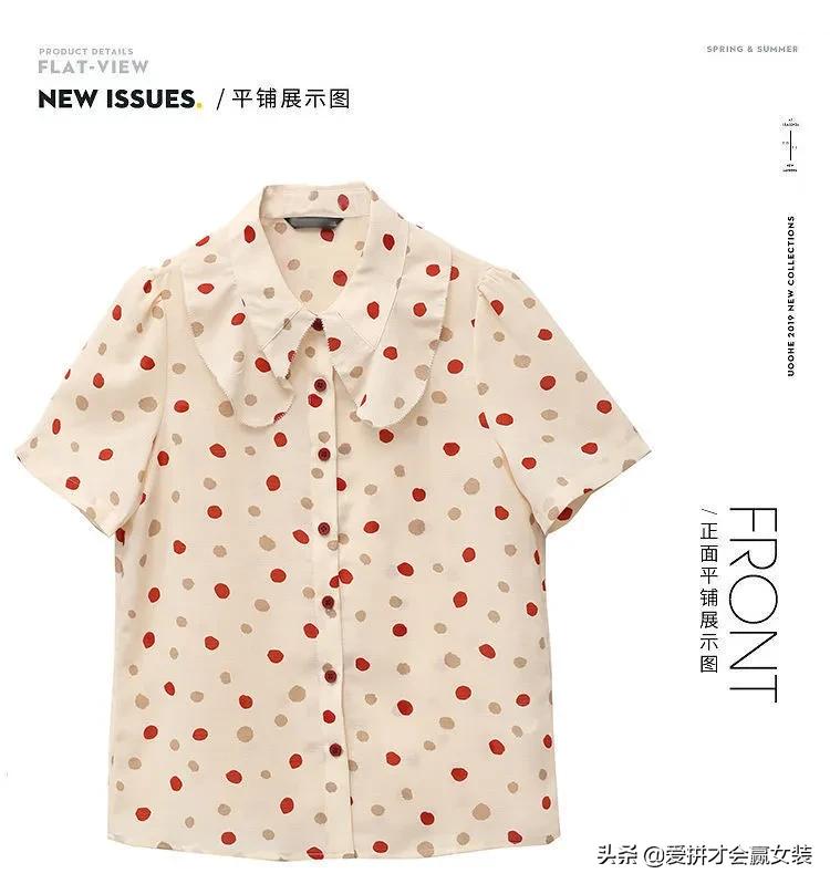 波点短袖衬衫飘带女款2022款时尚,雪纺衬衫女春季新款韩版宽松显瘦