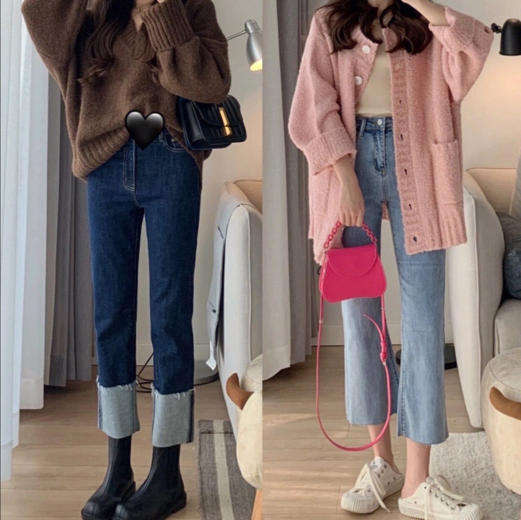 大衣牛仔裤毛衣穿衣搭配,男生蓝色牛仔裤配什么颜色的毛衣