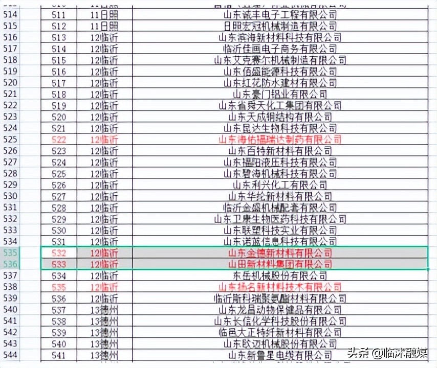 2018年度山东省瞪羚企业,临沭县2020年百强企业