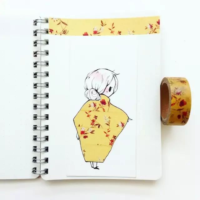 纸胶带做的小清新插画幼儿,胶带插画