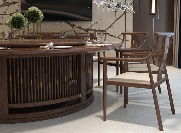 中式别墅高档电动餐桌,新中式禅意实木餐桌