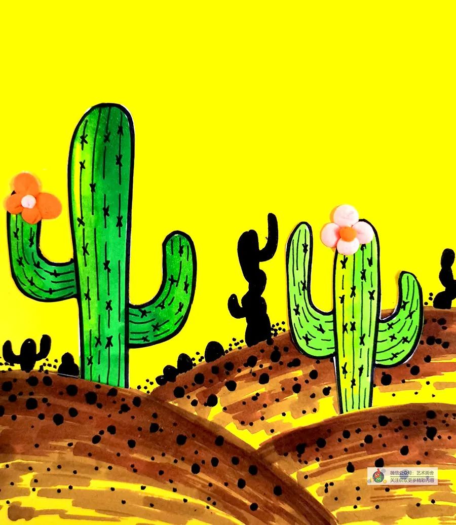 创意儿童画沙漠中的仙人掌,沙漠中的仙人掌怎么画