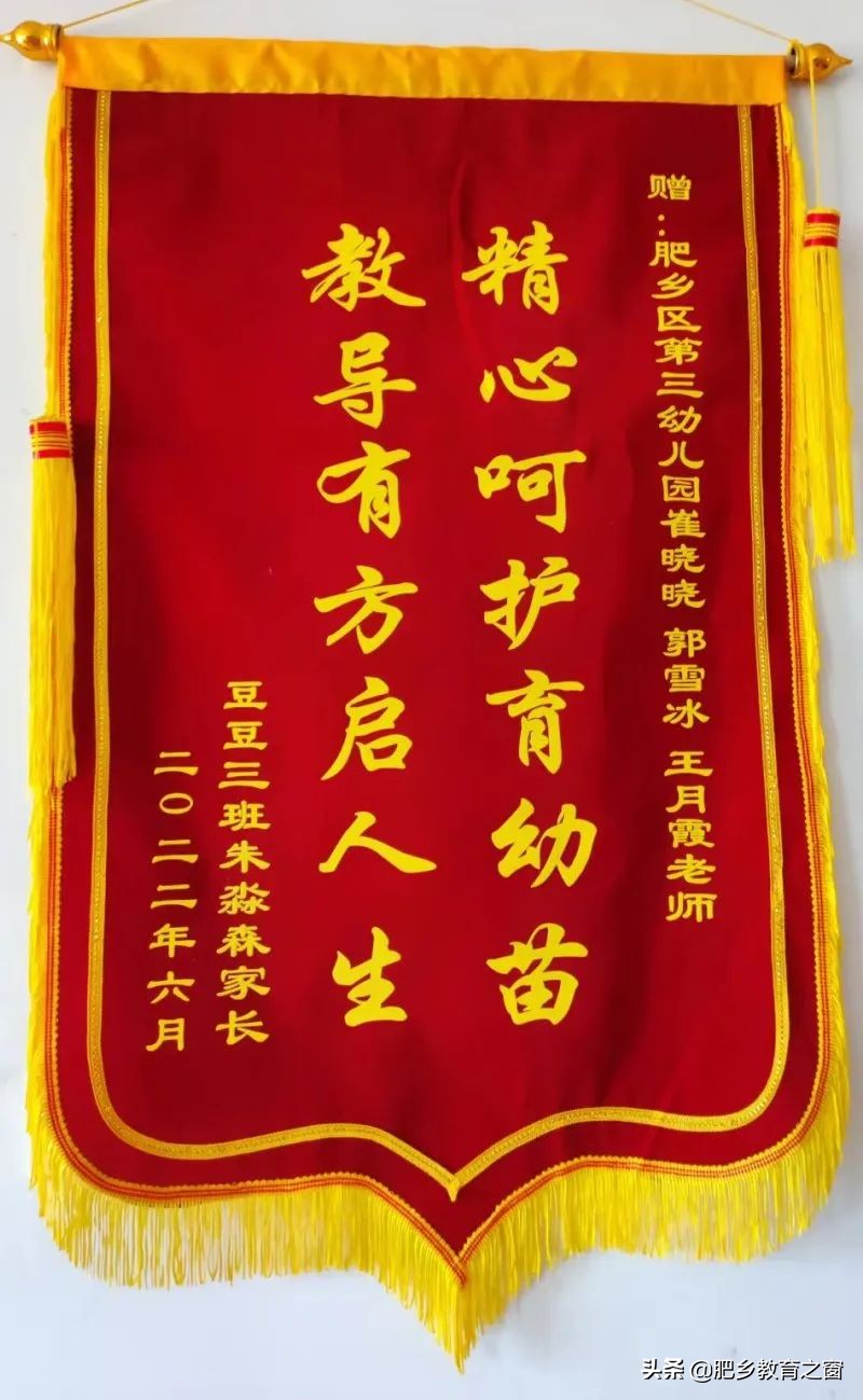 精心呵护育幼苗教导有方启人生——肥乡区第三幼儿园家长赠送锦旗