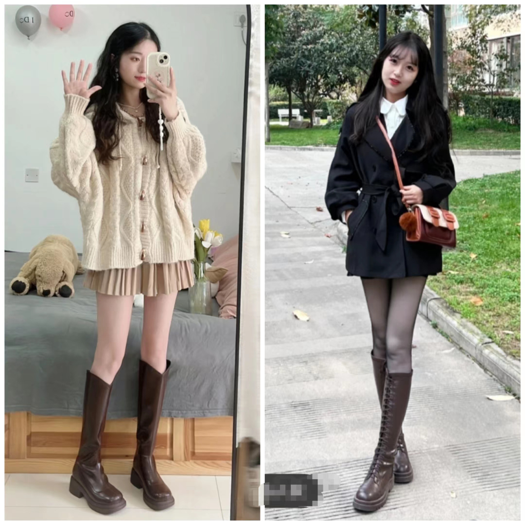 这45套棕色长筒靴穿搭太高级了，显高显瘦显腿长