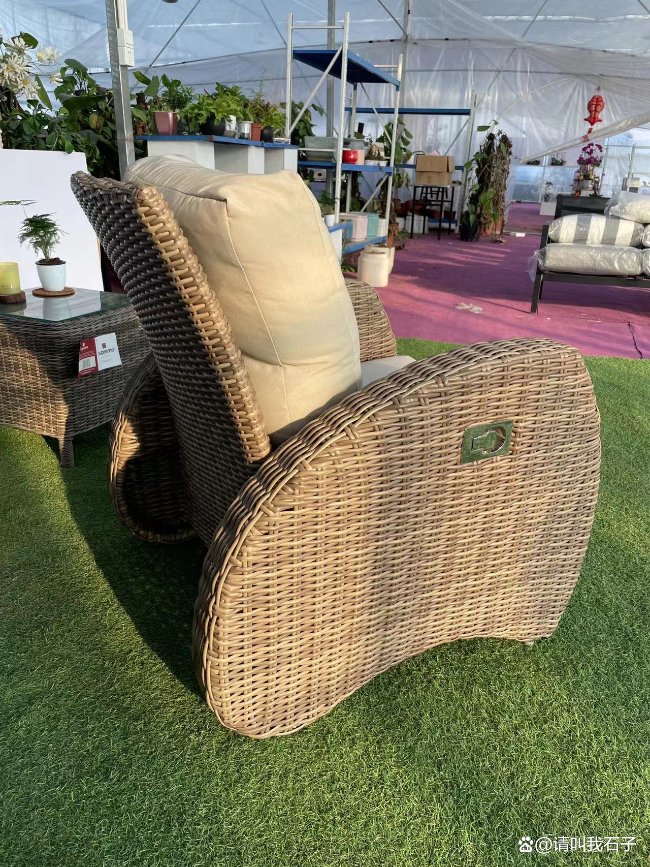 北欧户外藤编单人沙发组合,户外庭院北欧藤编沙发