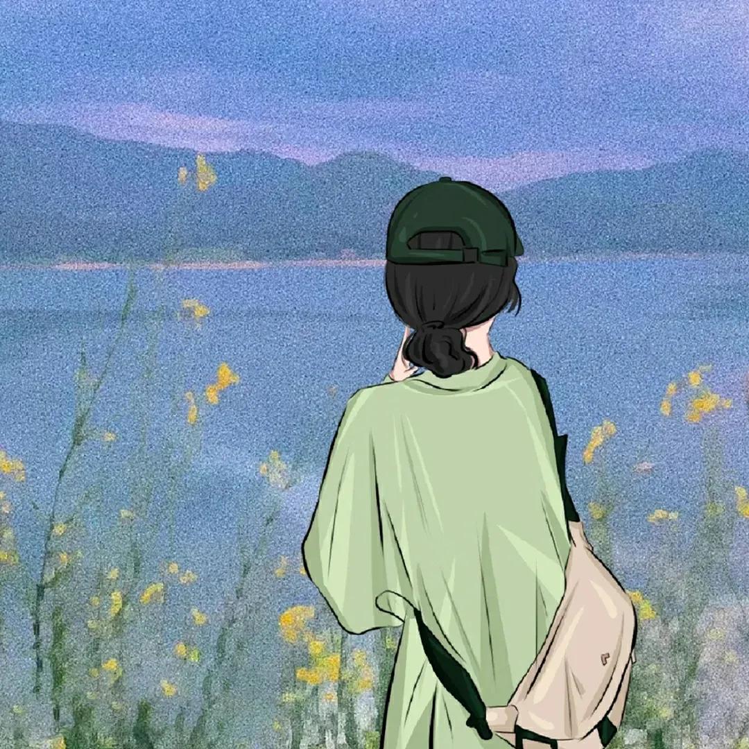 蓝色调动漫女生背影头像,2023头像图片动漫