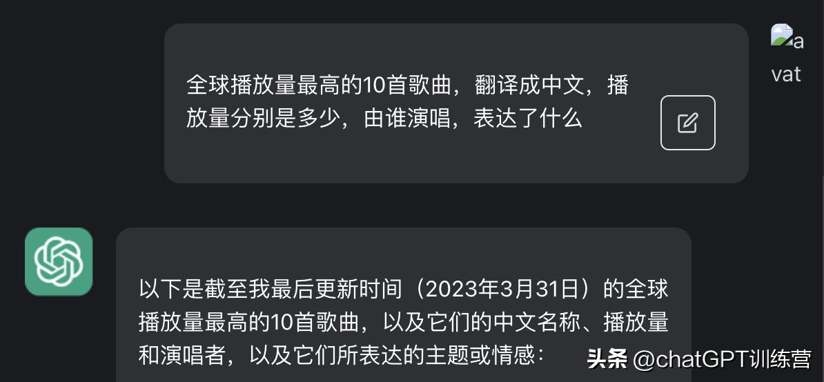 chatGPT:全球*放播**量最高的十首歌曲
