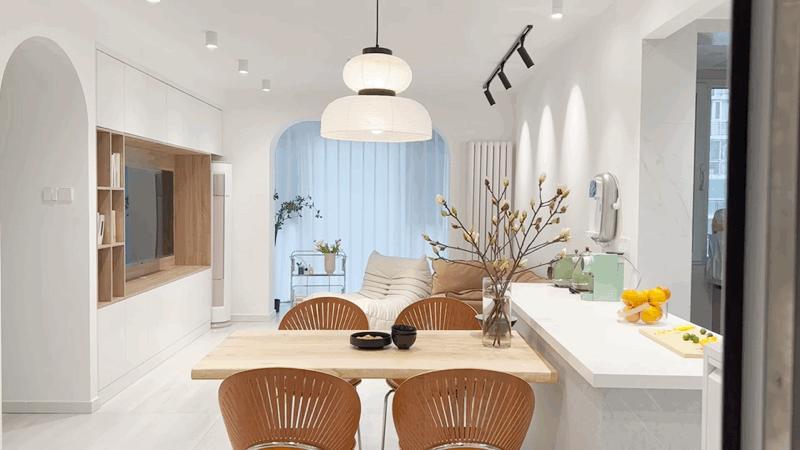 奶油白简约别墅,奶油白原木风小户型