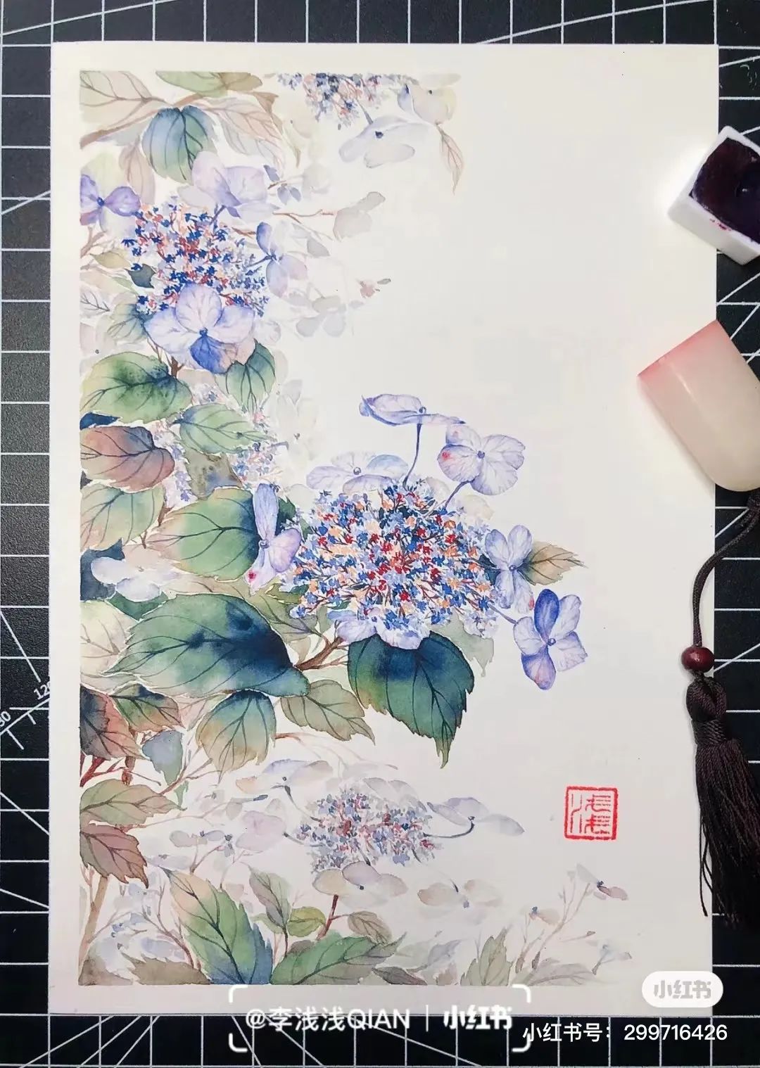 水彩中国风风景简单,古风水彩花卉简单又好看