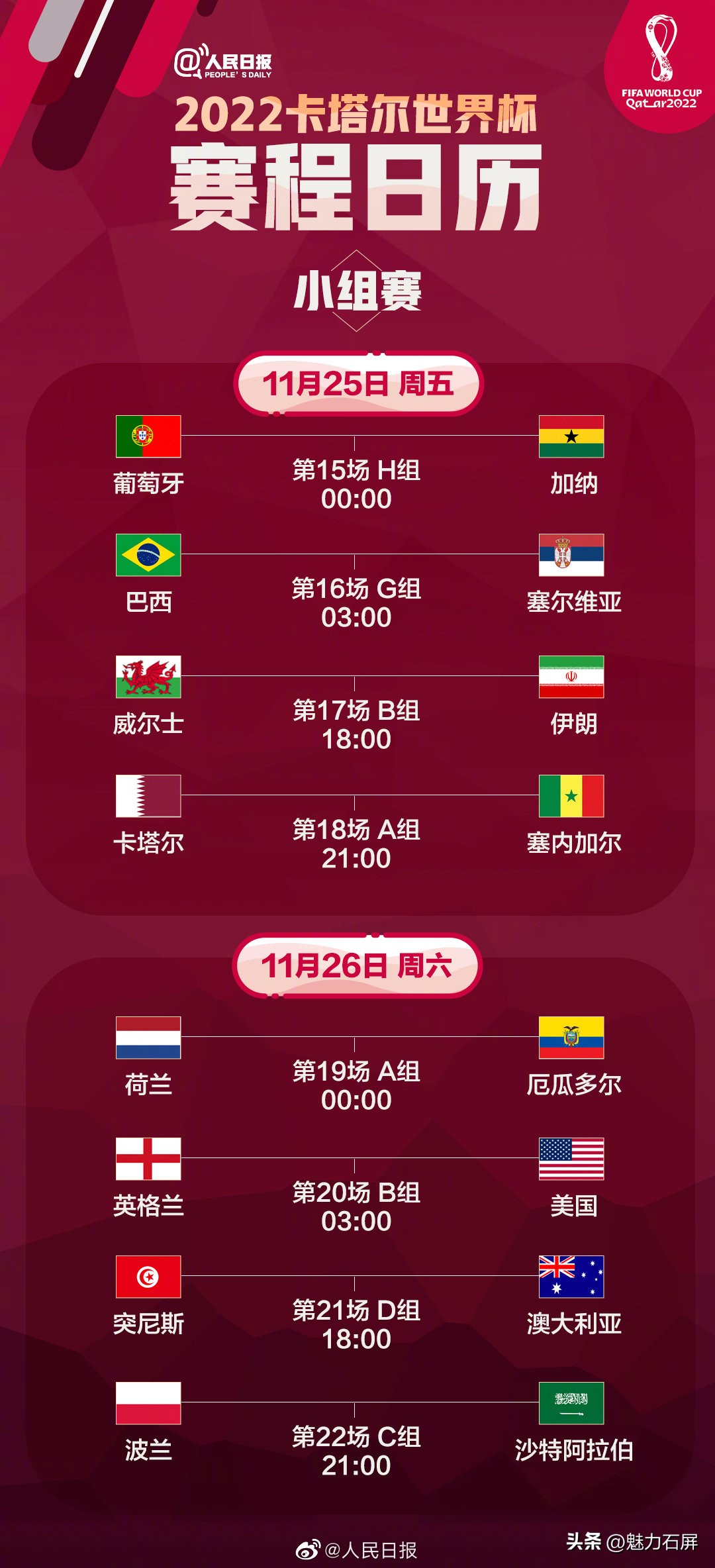 2022年卡塔尔世界杯赛程公布,2022卡塔尔世界杯赛程时间表