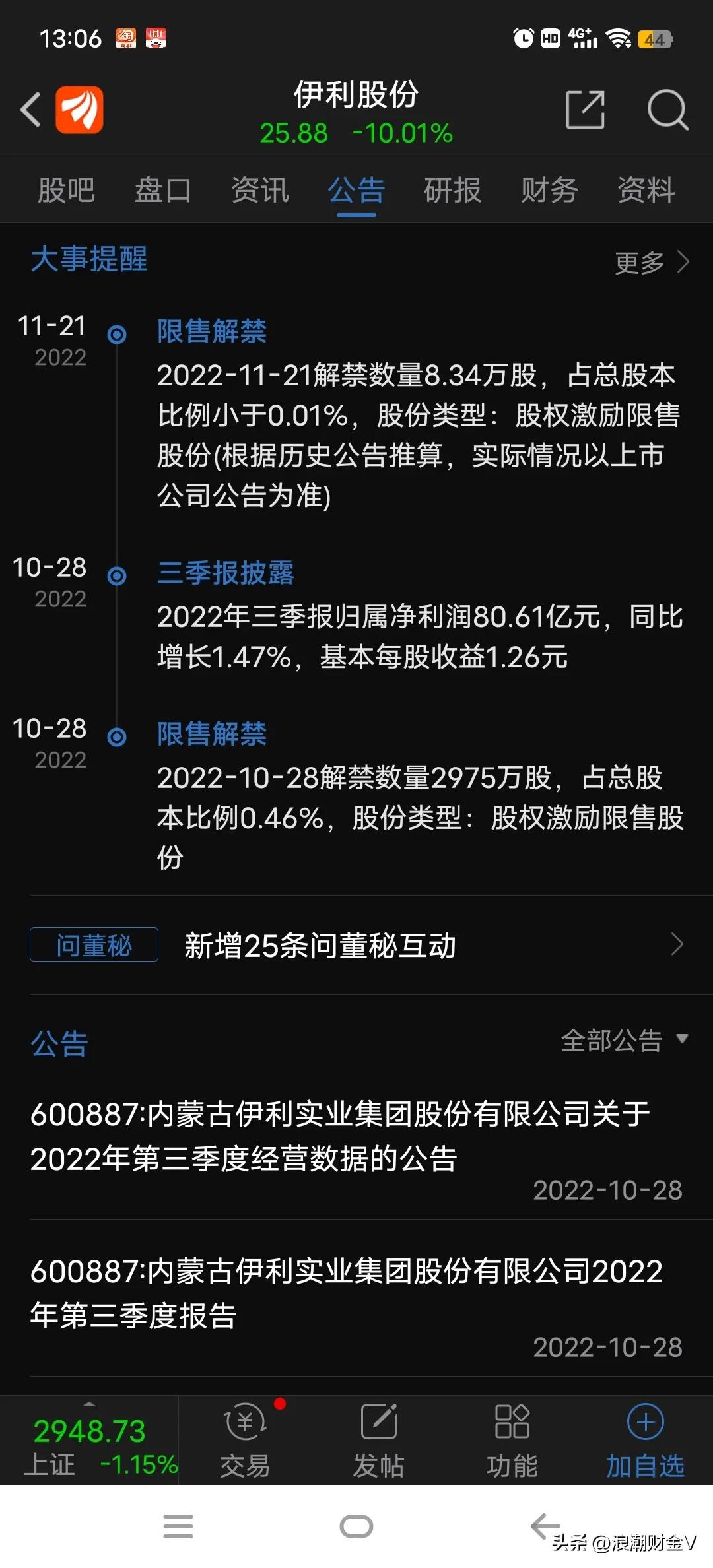 伊利股份股票下跌该不该补仓,今日伊利股份跌停怎么看