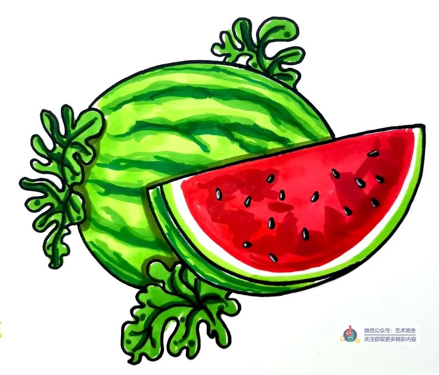 创意儿童画西瓜的画法,儿童画创意画夏天的西瓜和扇子
