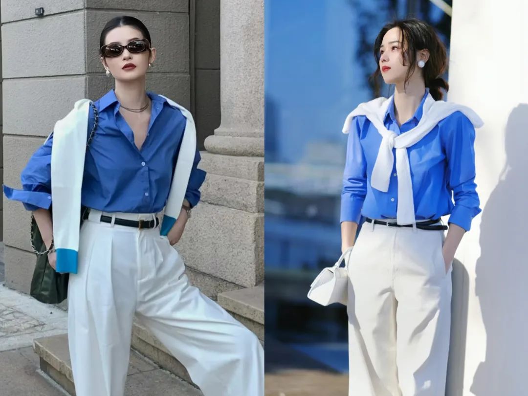 蓝白穿搭真的百看不厌,夏天蓝白格子衫配什么短裤好看