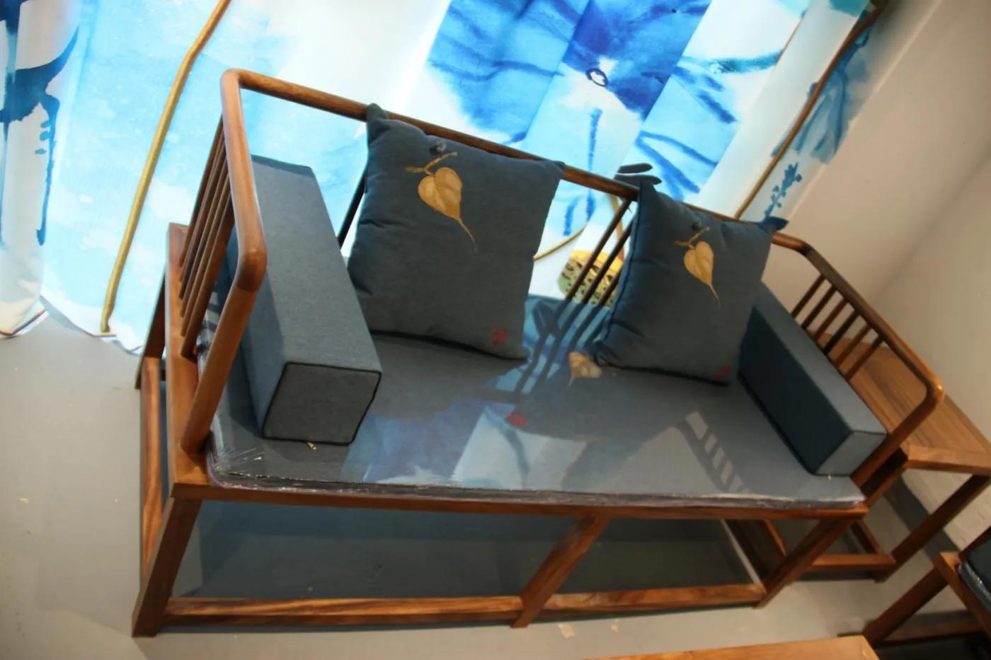 胡桃木沙发新中式,胡桃木实木休闲简约沙发中小户型