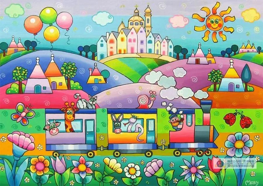 春日古诗配图儿童画,春日荡秋千放风筝儿童画