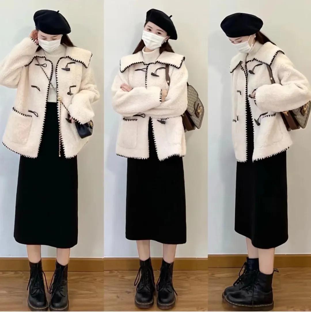 紧身裙子搭配今年超火的靴子,配小香风裙子的半腰靴子