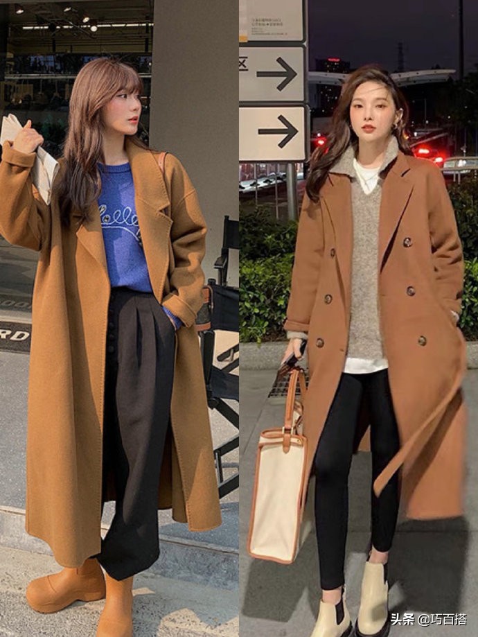 驼色长款大衣的各种搭配,驼色大衣的搭配推荐图片