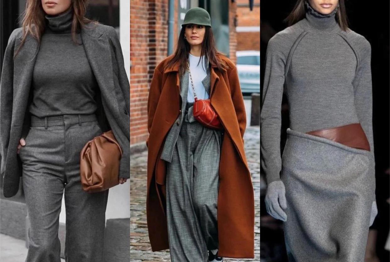 快四十岁女冬季穿搭显白显年轻,冬天灰色与紫色哪个显白