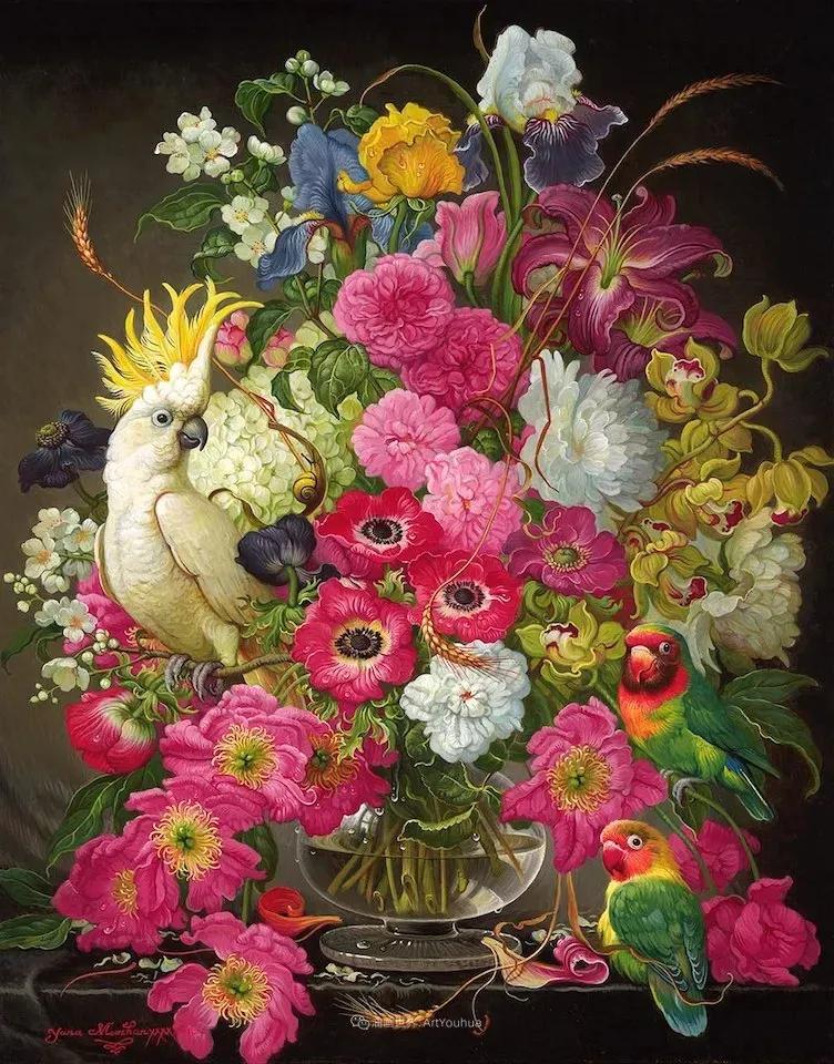 有关爱情的花鸟油画作品,北欧轻奢风格油画作品