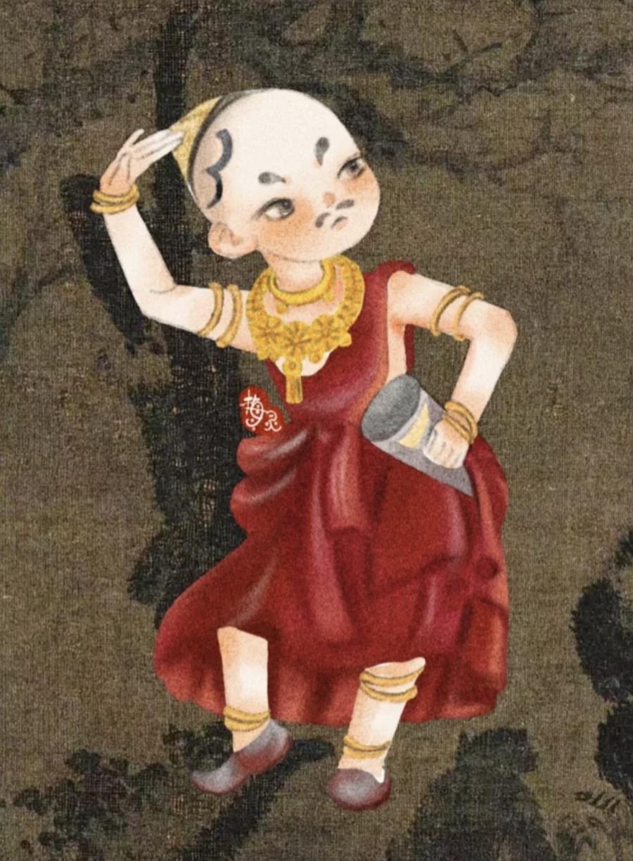 可爱的古风小人插画,古风插画风景手绘简单小图案黑白