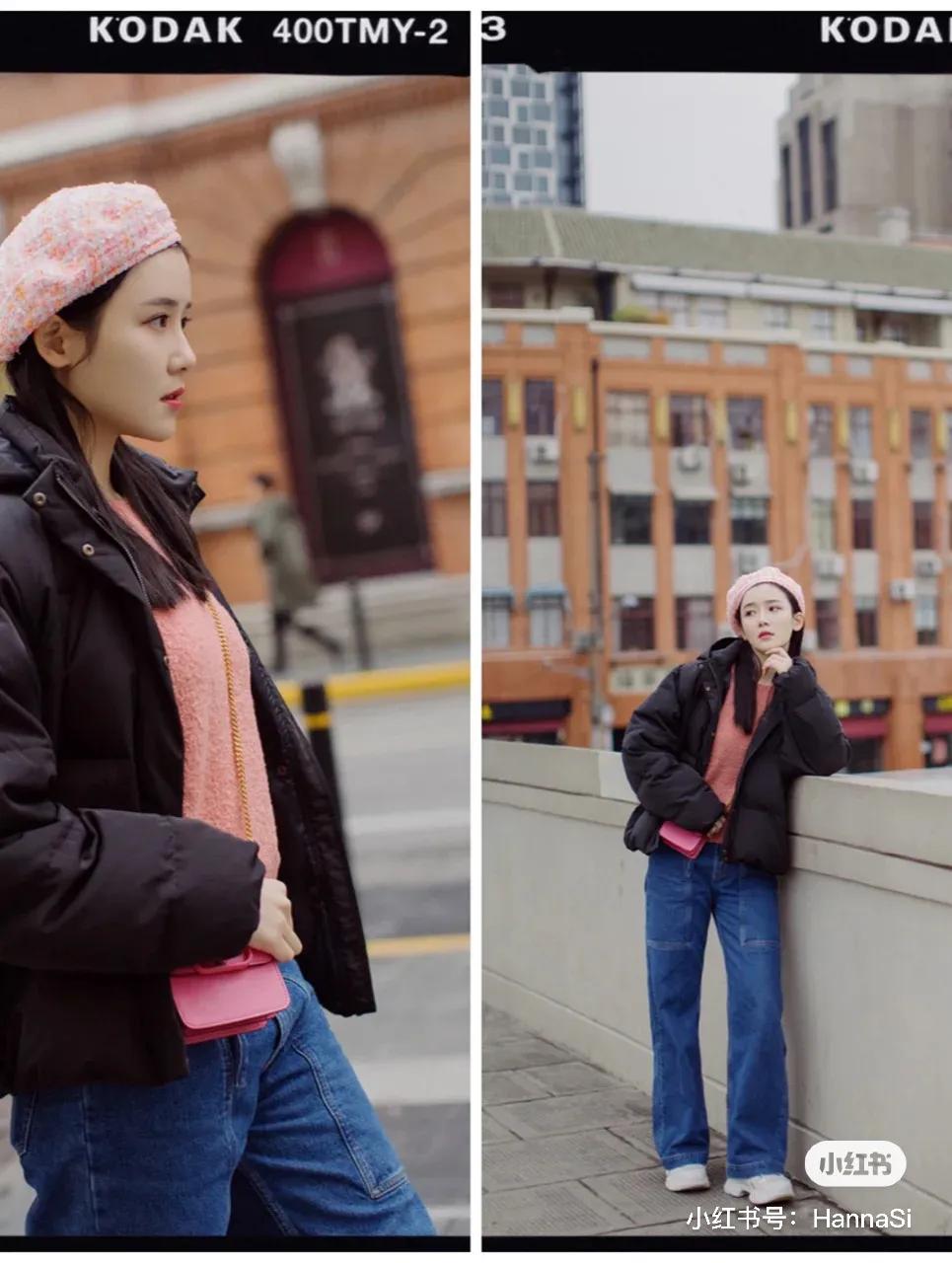 韩国街头穿搭羽绒服长款,韩国小姐姐羽绒服