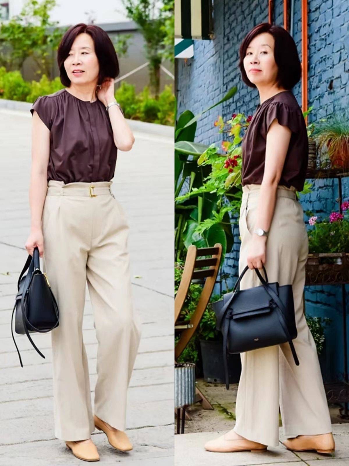 50岁女穿高档裤子,女人穿宽松的裤子很好看的