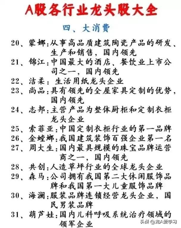 收藏2018各行业龙头股大全,被严重低估的行业细分龙头股一览