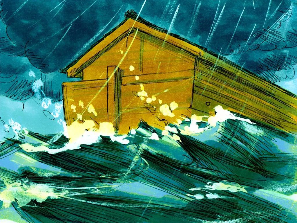 诺亚和方舟图片,诺亚一家造方舟