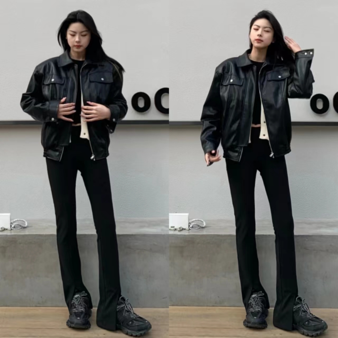 冬季黑色皮衣加棉高级感穿搭,黑色皮衣穿搭女秋冬