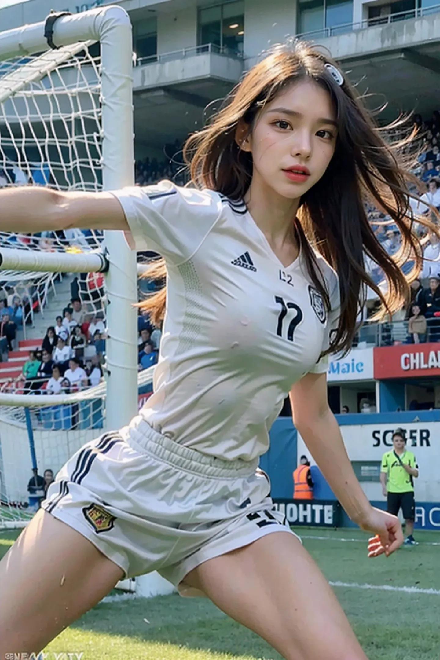 足球场上最美的女孩,足球场上踢球的女生