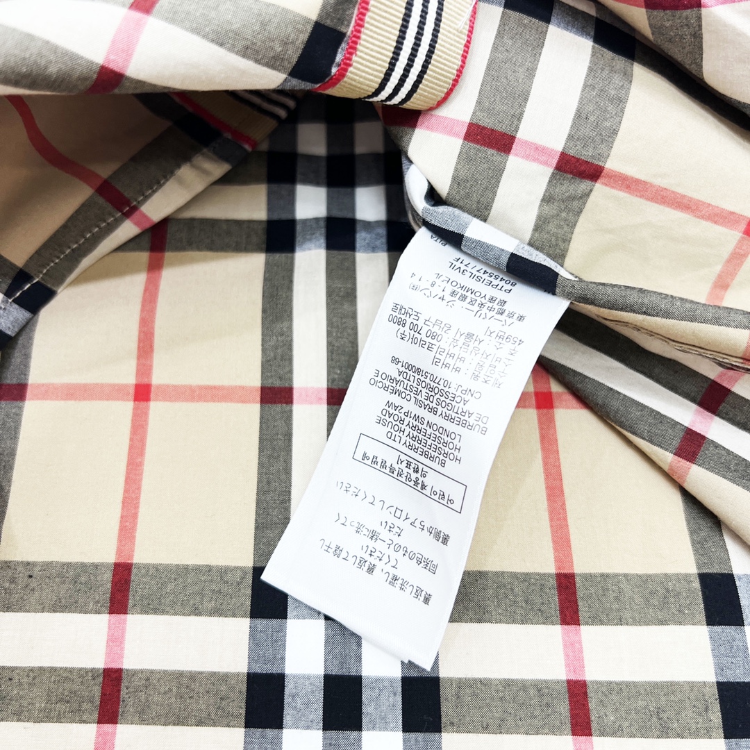 burberry长袖府绸衬衫门襟暗扣,burberry格纹字母衬衫