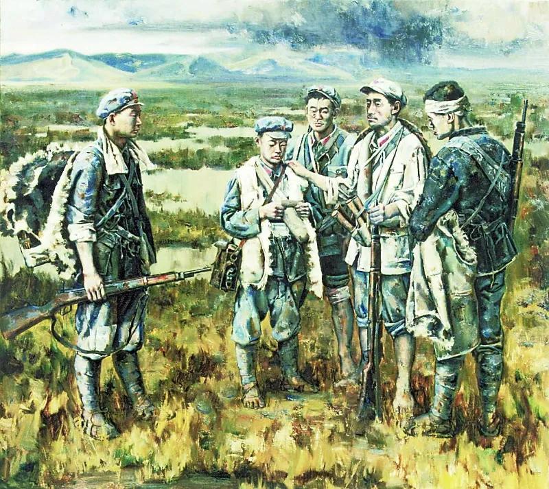 红军长征过草地插画,红军过草地画赏析