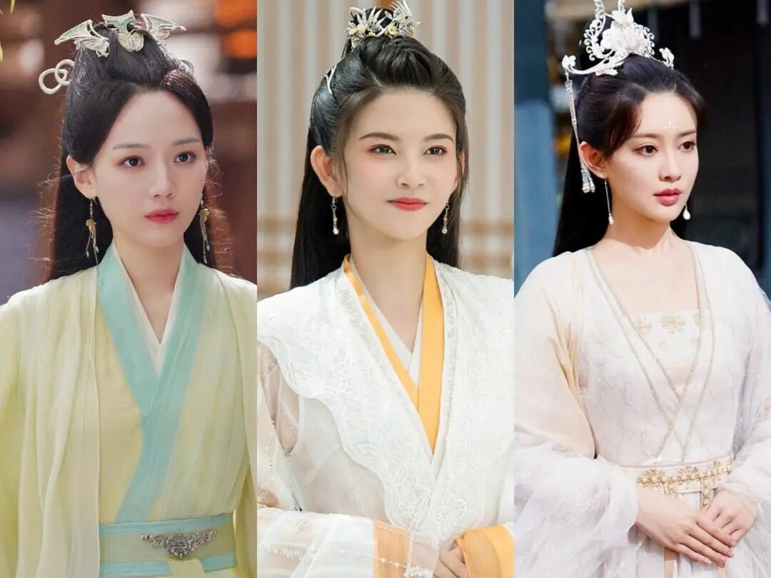 赵丽颖和白鹿同款发型,白鹿赵丽颖长月粉衣换脸造型对比